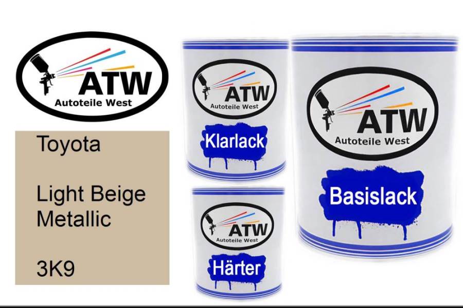 Toyota, Light Beige Metallic, 3K9: 1L Lackdose + 1L Klarlack + 500ml Härter - Set, von ATW Autoteile West.
